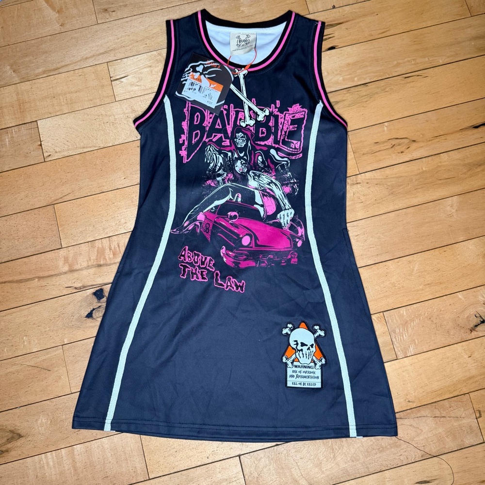 BRAND X BARBIE ABOVE THE LAW JERSEY DRESS (BLACK) XS
